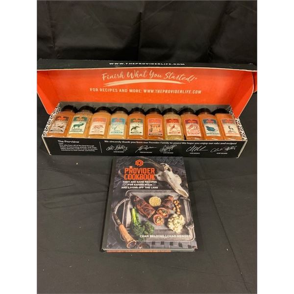 Provider assorted seasonings and cook book