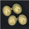 Image 1 : Men's English 18k Yellow Gold DETAILED Horse Head Green Enamel Border Cuff Links