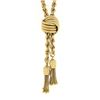 Image 7 : 14K Yellow Gold Long Rope Chain Textured Knot Slide Dual Tassel Lariat Necklace