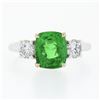 Image 5 : NEW Platinum 14k Gold 4.23 ctw GIA Cushion Tsavorite & Round Diamond Accents Rin