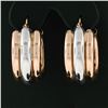 Image 3 : New 14k Rose & White Gold Triple Puffed Tube Round Hoop Earrings
