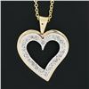 Image 3 : Vintage 14k TT Gold .22 ctw Pave Diamond Dual Layer Open Heart Pendant & 16" Cha