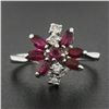 Image 2 : Vintage 14K White Gold 0.80 ctw Ruby & Diamond Petite Tiered Spray Cluster Ring