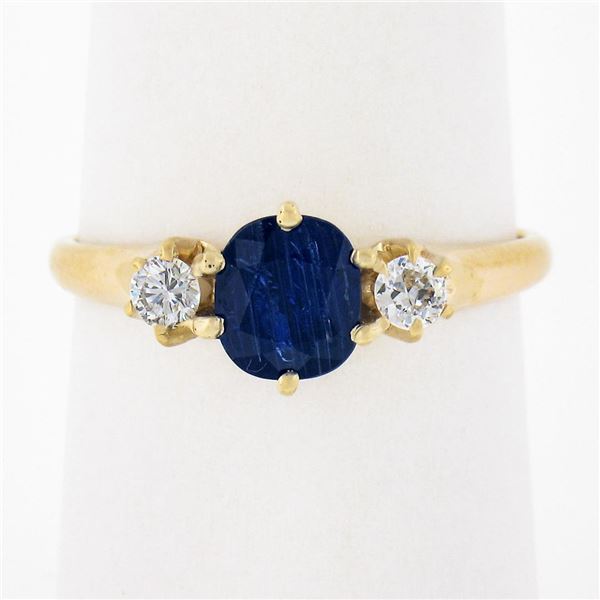 Vintage 14k Gold 1.32 ctw GIA Burma NO HEAT Cushion Sapphire & Round Diamond Rin