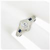 Image 3 : Unisex Antique Art Deco 18K Gold European Diamond Sapphire Hand Engraved Ring