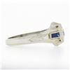 Image 5 : Unisex Antique Art Deco 18K Gold European Diamond Sapphire Hand Engraved Ring