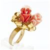 Image 9 : Vintage 14K Yellow Gold Carved Coral Rose Flower Bouquet Ribbon Cocktail Ring