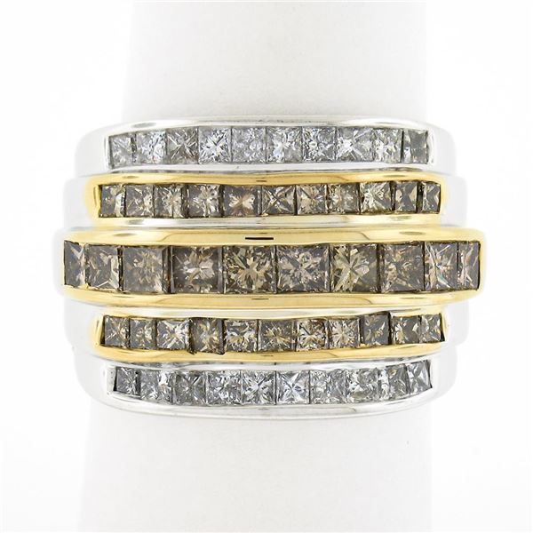 14k TT Gold 3.90 ctw Fancy Brown & White Diamond Channel Set 5 Row Wide Band Rin