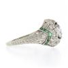Image 6 : Antique Art Deco Plat GIA European Diamond & Emerald Mil grain Etched Domed Ring