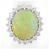 Image 2 : NEW 18k Gold 17.61 ctw GIA Oval Cabochon Opal w/ Round Diamond Halo Cocktail Rin