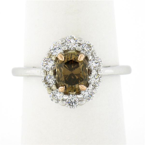 NEW 18k & 14k Gold GIA Fancy Dark Yellow Brown Solitaire w/ Diamond Halo Ring