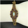 Image 4 : Vintage 14K Yellow Gold 3.75 ctw Amethyst & Opal Textured Open Bangle Bracelet