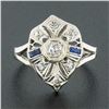 Image 2 : Antique Art Deco 14k White Gold 0.24 ctw Diamond Sapphire Filigree Open Work Rin
