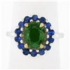 Image 1 : 18k TT Gold 2.83 ctw GIA Oval Green Tsavorite & Round Sapphire Halo Cocktail Rin