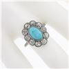 Image 3 : Antique Victorian 18k Gold Oval Cabochon Turquoise w/ Mine Cut Diamond Halo Ring