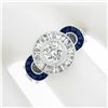 Image 4 : NEW 18k Gold 1.66 ctw GIA Round Diamond Baguette Halo Sapphire Bezel Milgrain Ri