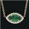 Image 3 : NEW 18k Gold .78 ctw GIA Marquise Emerald Solitaire Diamond Halo Pendant Necklac