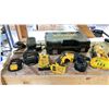 Image 2 : SHELF OF ASSORTED DEWALT TOOLS INCLUDING; DRILLS, FLASH LIGHT, STEREO, BATTERIES, CHARGERS & MORE