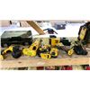 Image 3 : SHELF OF ASSORTED DEWALT TOOLS INCLUDING; DRILLS, FLASH LIGHT, STEREO, BATTERIES, CHARGERS & MORE