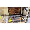 Image 4 : SHELF OF ASSORTED ITEMS INCLUDING; BRIEFCASE WITH ASSORTED TOOL CONTENTS, PROPANE TANK & CLIP ON