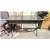 Image 1 : MODERN INLAID GLASS TOP DESK WITH PULL-OUT TRAY (SOME MINOR COSMETIC DAMAGE)