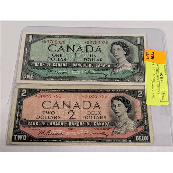 2 1954 CANADA REPLACEMENT NOTES $1 $2 *B/M *B/B