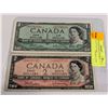 Image 1 : 2 1954 CANADA REPLACEMENT NOTES $1 $2 *B/M *B/B