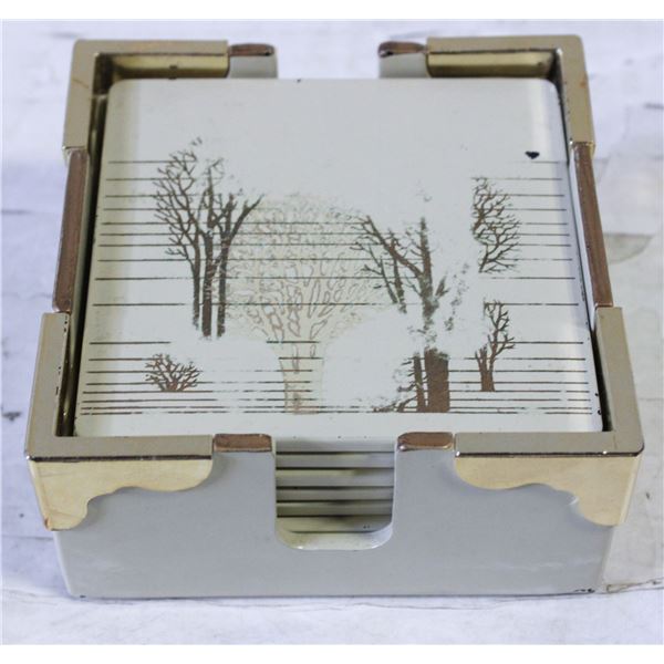 SET OF 6 MID-CENTURY COASTERS W/HOLDING CASE