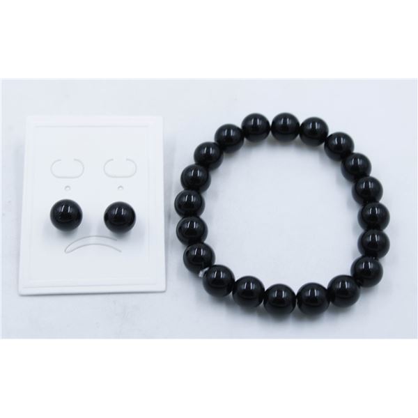 #161-NATURAL BLACK AGATE 10MM/7.5"