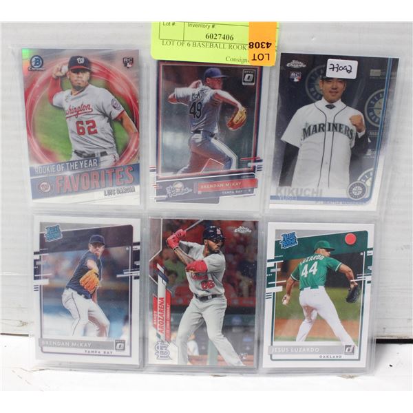 LOT OF 6 BASEBALL ROOKIE CARDS