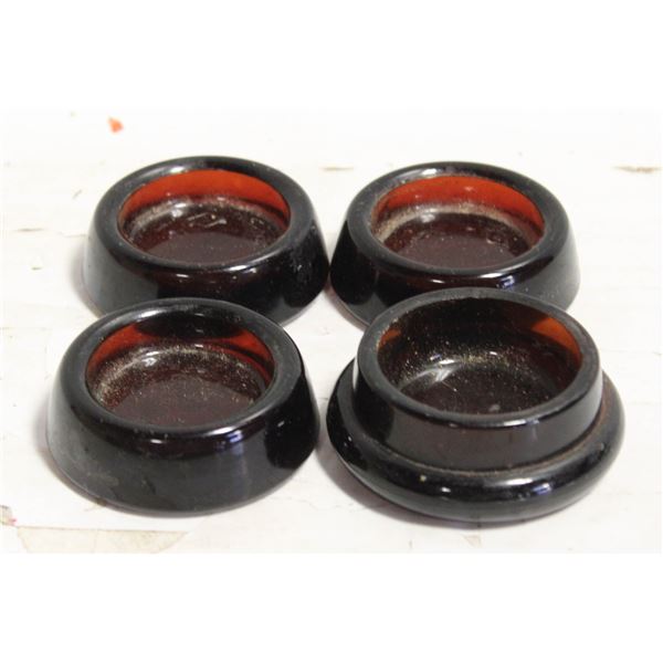 VINTAGE AMBER GLASS FURNITURE CASTERS