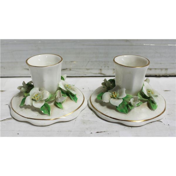 VINTAGE STAFFORDSHIRE BONE CHINA CANDLE HOLDERS