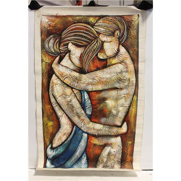 COUPLE HUGGING PAINTING ON CANVAS SIGNED ORIGINAL