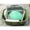 Image 1 : BASKET WITH BOWLS, TRAYS,BUNT PANS