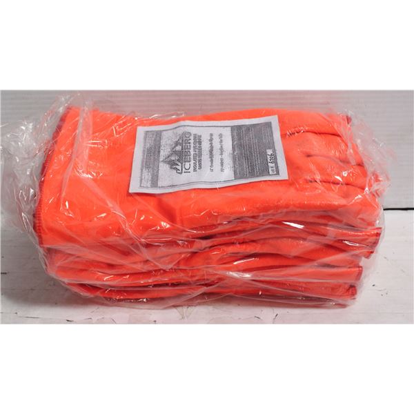 SIX PAIRS OF ORANGE ICEBERG PVC GLOVES, ONE SIZE