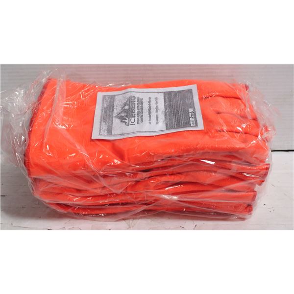 SIX PAIRS OF ORANGE ICEBERG PVC GLOVES, ONE SIZE