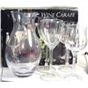 Image 1 : 4)  IN ORIGINAL BOX, SET OF CLEAR GLASS WINE CARAF