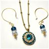 Image 1 : 14)  GOLD TONE WITH CLEAR AND TURQUOISE BLUE