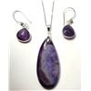 Image 1 : 15)  SILVER TONE  WITH ELONGATED PEAR SHAPED PURPL