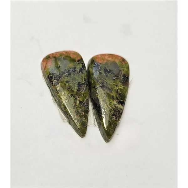 21)  LOT OF 2 PEAR SHAPED NATURAL UNKITE GEMSTONES