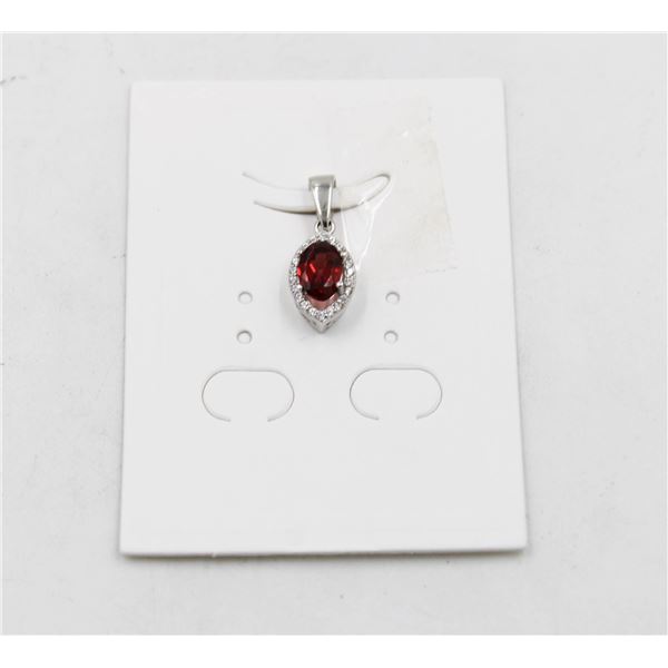 #95-UNHEATED  RED GARNET  & CZ GEMSTONE PENDANT