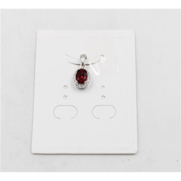 #118-UNHEATED  RED GARNET  & CZ GEMSTONE PENDANT