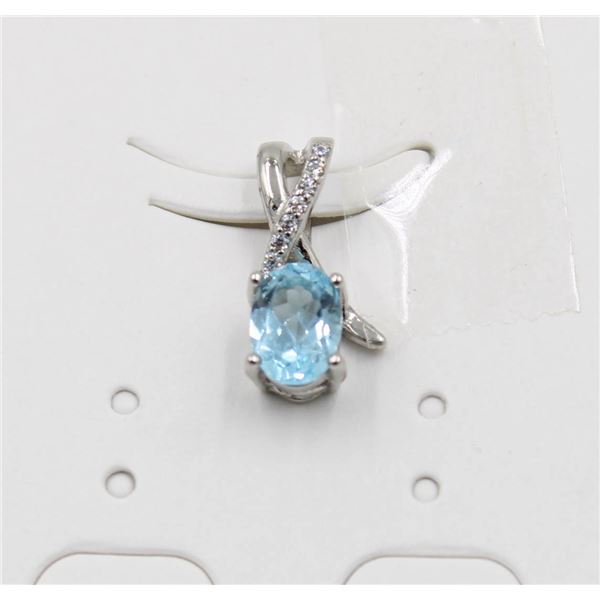 #12-SKY BLUE TOPAZ & CZ GEMSTONE PENDANT