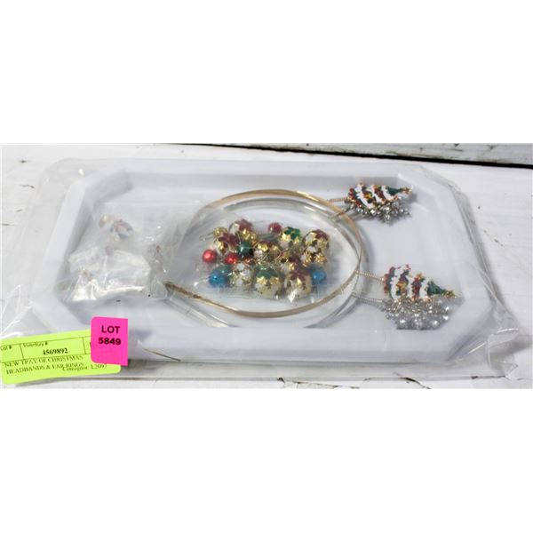 NEW TRAY OF CHRISTMAS HEADBANDS & EAR RINGS