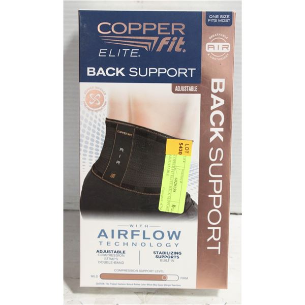COPPER FIT ELITE BACK SUPPORT, ADJUSTABLE