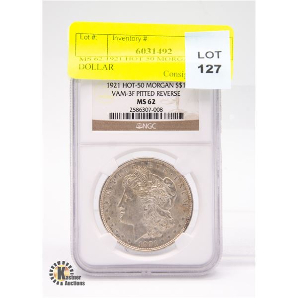 MS 62 1921 HOT 50 MORGAN SILVER DOLLAR