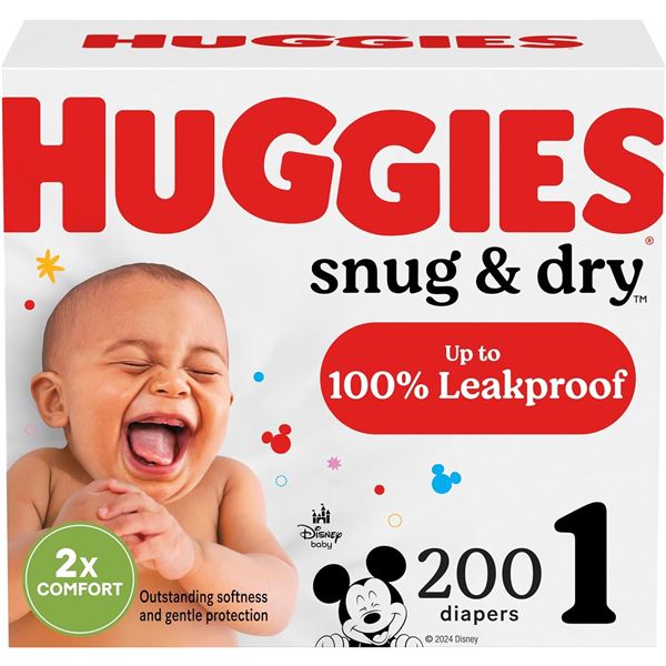 NEW HUGGIES SNUG AND DRY SIZE 1 DIAPERS 200 COUNT
