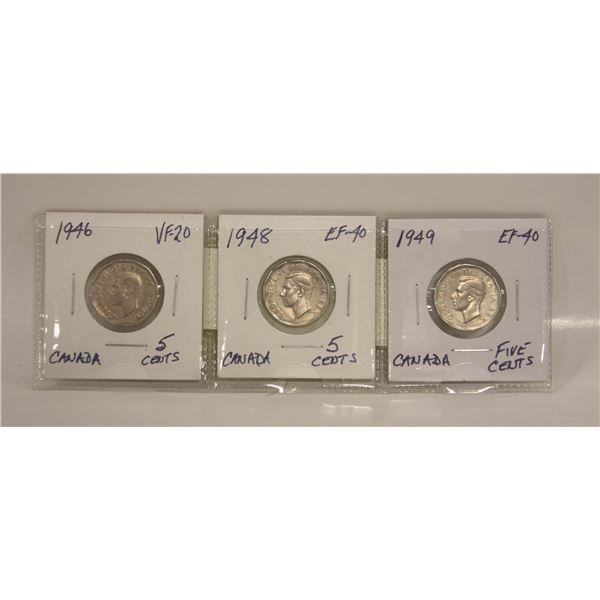 LOT OF 3 CANADA 5 CENTS
