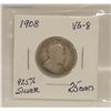 Image 1 : 1908 KING EDWARD 92.5% SILVER 25 CENTS