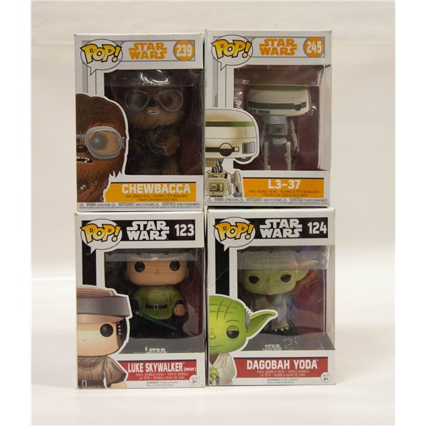 4 NEW STARWARS FUNKO POPS: LUKE SKYWALKER, L3-37
